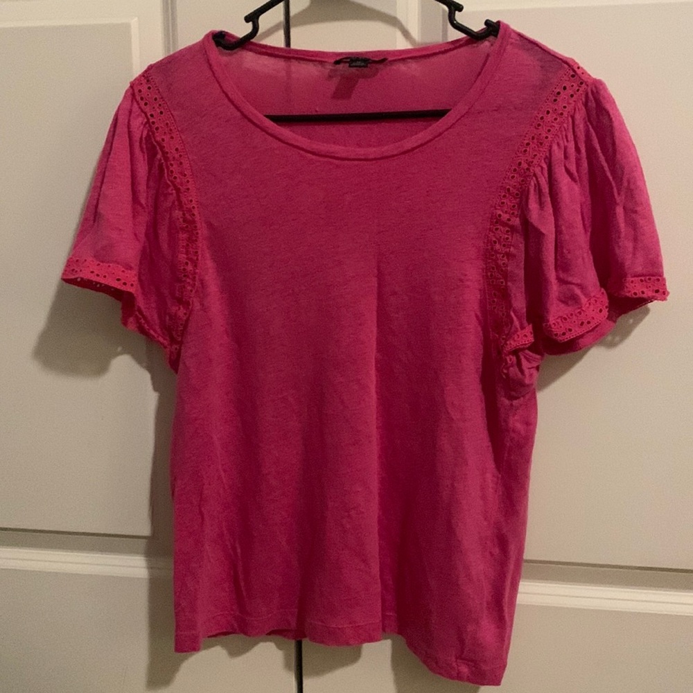 Hot pink J.Crew top with flutter sleeves